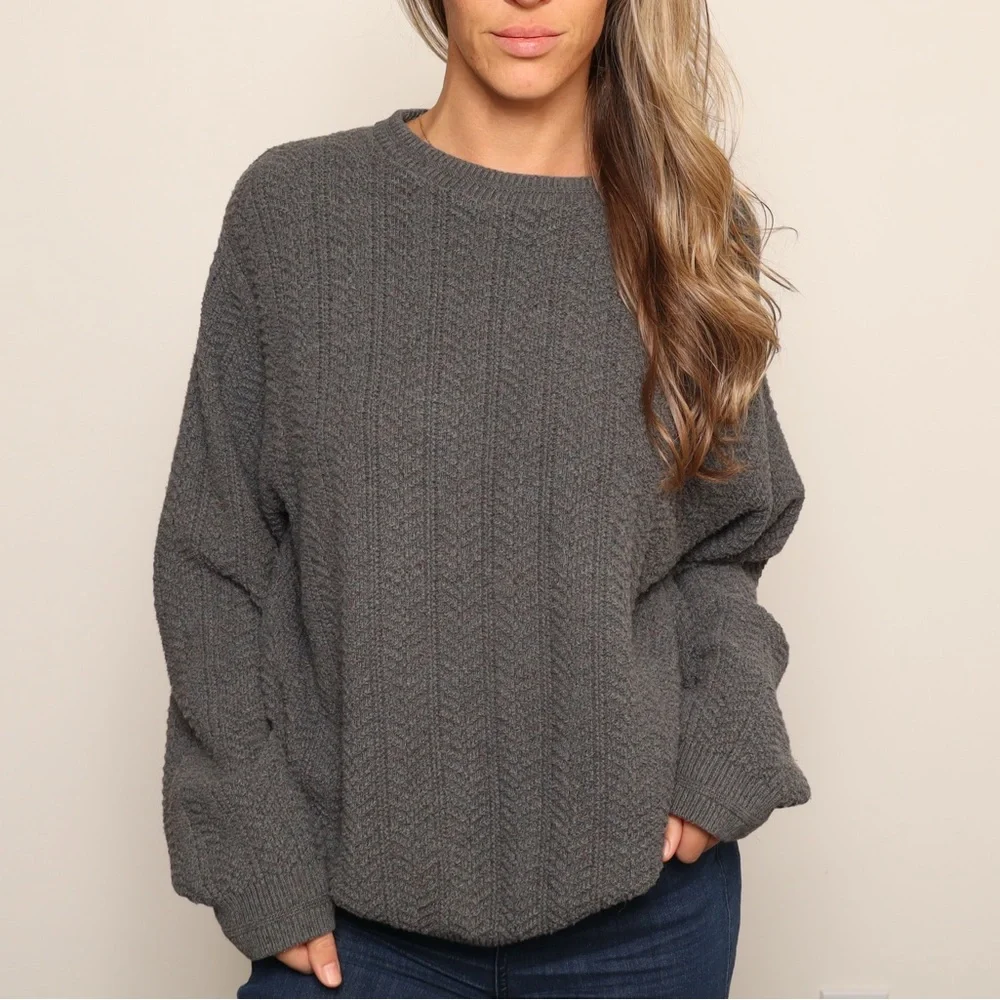 Vintage Made in USA Gray Cable Knit Grandpa Sweater